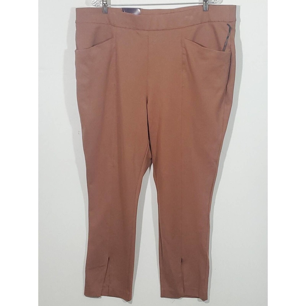 Ava & Viv 2X Brown High-Rise Comfort Stretch Pockets Elastic Waist Skinny Pants